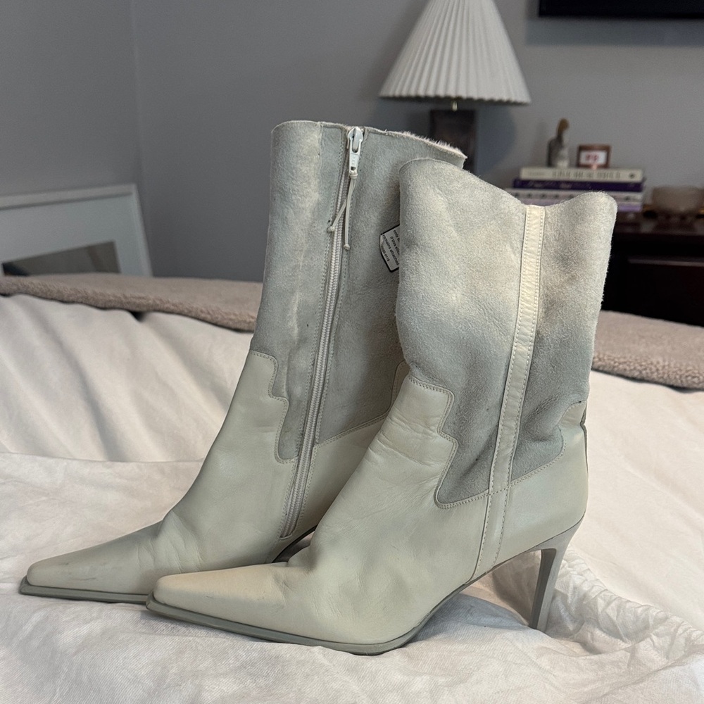 White Donald J Pliner Square Toed Boots